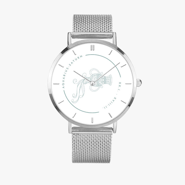 Fashion Ultra-thin Stainless Steel Quartz Watch (With Indicators)- Astrology Aquarius