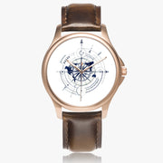 Classic Leather Quartz Watch Compas Design