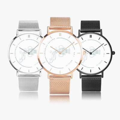 Fashion Ultra-thin Stainless Steel Quartz Watch (With Indicators)- Astrology Aquarius