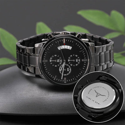 Engraved Design Black Chronograph Men Watch