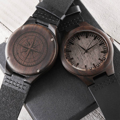 Engraved Wooden Men Watch - Compass 