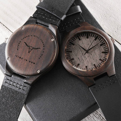 Engraved Wooden Men Watch- Bull Design